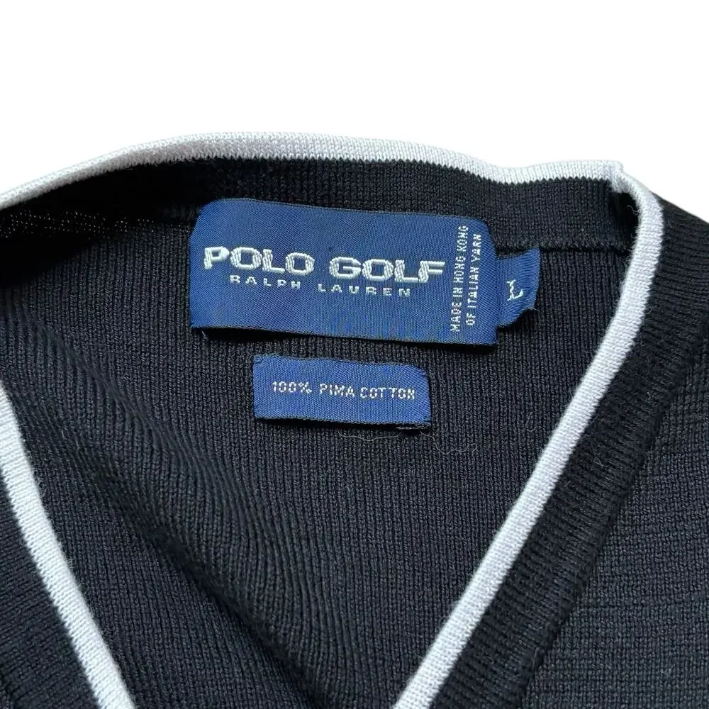 Vintage Polo Golf Ralph Lauren Sweater Vest Mens Large Black V-Neck Pima Cotton